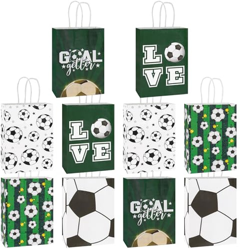 Fußball Party Taschen,10PCS Geschenktaschen Papiertüten mit Henkel,Grün Fussball Geburtstag Tüten, Football Party Bags Mitgebseltüten Papier Gastgeschenke zum Verpacken von Kindergeburtstag, Feiern