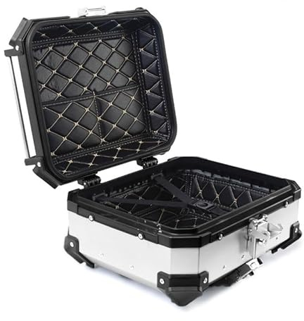 Cachpib 28L Motorbike Top Case, Aluminum Alloy Waterproof Top Box for Motorcycle Luggage Box with Security Lock and 4 Reflective Stickers, Motorcycle Luggage Storage Rear Tour Box