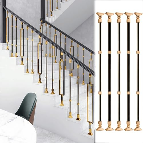 Barandillas de escalera ajustables de metal negro y dorado: ejes de aluminio duraderos y de fácil instalación.(Upright Type,5pack)