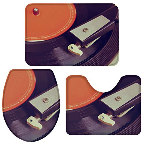 Tappetino da Bagno Set Retro Musci Album Print Tappetini Assorbente Door Mat Lavabile Set Tappeti Bagno 3 Pezzi per Interno Camera Doccia