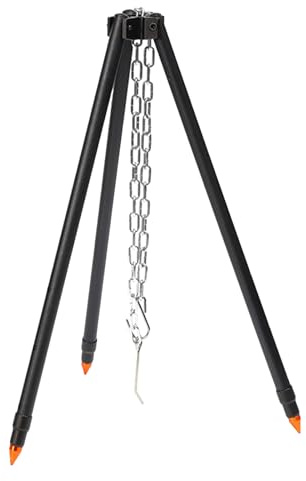 Trípode para camping o cocina, resistente, equipo ligero plegable | Estructura de cocción con gancho central para ollas colgantes, para uso en campamentos rústicos o picnics