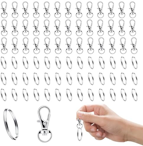 80 Stück Karabiner Schlüsselanhänger, Drehgelenk Karabiner Edelstahl mit, Selber Machen Ringe Karabinerhaken mit Drehgelenk(Silber)