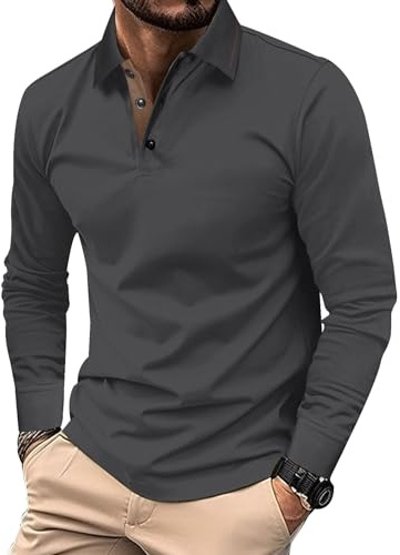 Comilaka Homme Polo Casual Manches Longues Cotton Poloshirt Top Couleur de Contraste Automne Hiver Classique