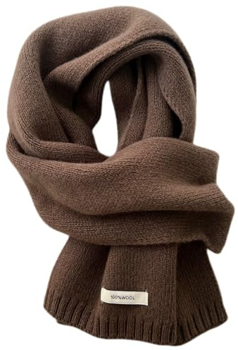 Générique Sciarpe invernali a maglia sciarpa in lana calda e morbida tinta unita lunga sciarpa in cashmere Wool Scarf per donne uomo 160 x 20 cm, marrone scuro, 160 x 20 cm
