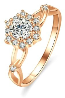 Whoiy Bandring 375 Rotgold, Laborgezüchteter Diamant 0.5ct Verlobungsring 9k Echtgold Eheringe Elegant Goldring für Damen Größe 61 (19.4)
