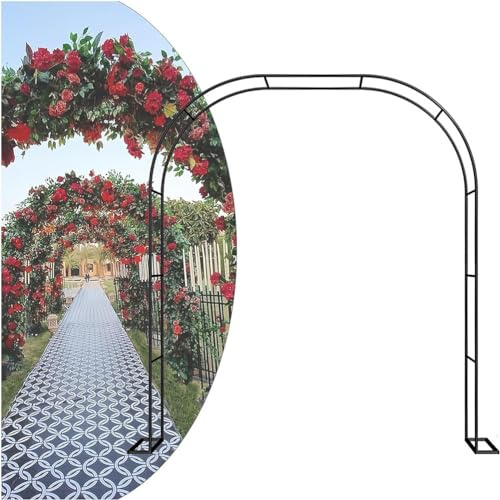 Trädgårdsklättringsväxt, 240 cm bred, 220 cm hög, robust svart rosbåge i metall, perfekt stöd för rosor, vinrankor och blommor – trädgårdsdekor