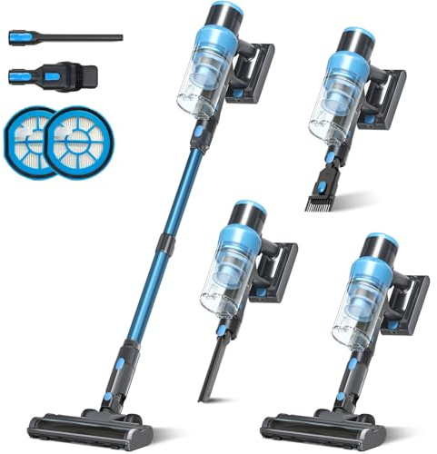 Cordless Stick Vacuum Cleaner: 45kPa Powerful Suction & 60Min Runtime, Self-Standing with Green Light & Anti-Tangle Brush, Rechargeable Lightweight Vacuum for Home Pet Hair on Carpets and Hard Floors