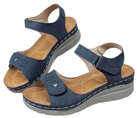 Sandalias ortopédicas para mujer, con soporte de arco, cuña para caminar, correa ajustable al tobillo, ajuste ancho, puntera abierta, cómodas, de verano, zapatos casuales para vacaciones