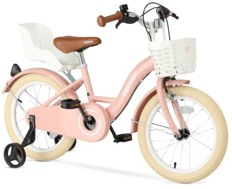 Deryan Zoey Kinderfahrrad 12/14/16 Zoll, Rosa | Mit Puppenradsitz/Gepäckträger, Frontkorb, Verstellbarer Sattel Und Lenker, 3 Bis 8 Jahre