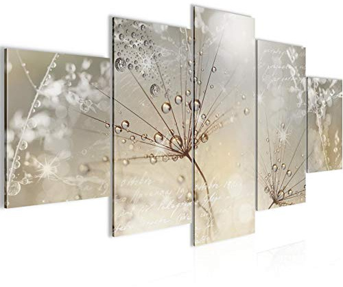 Runa Art Bild Wohnzimmer Schlafzimmer Pusteblume 5 Teilig Gräser Beige Braun Wandbilder auf Vlies Leinwand 205553a