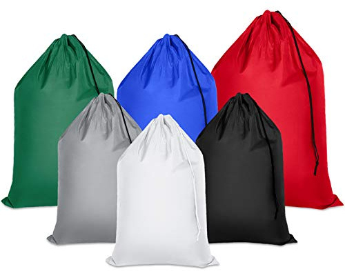 Shappy 6 Pcs Heavy Duty Large Laundry Bags Travel Nylon Laundry Bag with Drawstring 30 x 40, 24 x 36 inch, 22 x 28 inch Machine Washable Dirty Clothes Organizer Easy Fit a Hamper Basket