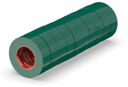 ERKO isoleringstejp 15 mm x 10 m grön 10 stycken för elektriska kablar, Hög flexibilitet och självhäftande kraft, tejp, tätningstejp, för skarvning av tråd och kabelisoleringar | Vattentät, självhäftande och flexibel, idealisk för elektriker, kabelreparation och gör-det-själv