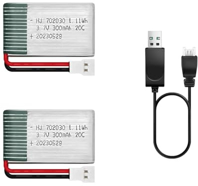 HAWK'S WORK 2 Stück 3.7V Lipo-Akku, 300 mAh Wiederaufladbarer Lithium-Polymer-Akku für RC-Flugzeug Hubschrauber Drohne Alle Modelle & Spielzeuge (MX2.0 Anschluss)
