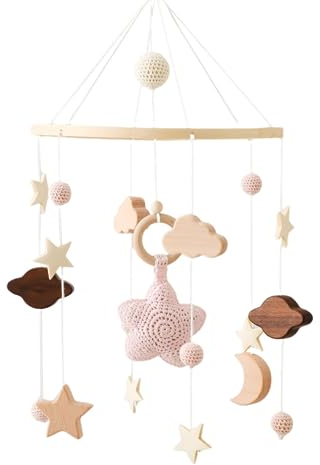 Mobile für Bett und Wickeltisch - Neugeborenen Baby Geschenk aus Filz, Papier, Holz mit Stern, Bettglocke
