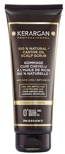 Kerargan - Scrub Capillare Anti-Caduta all'Olio di Ricino - Per un Cuoio Capelluto Sano e Capelli Rivitalizzati - Arricchito con Olio di Mandorle Dolci e Aloe Vera - Senza solfati,GMO,silicone - 250ml