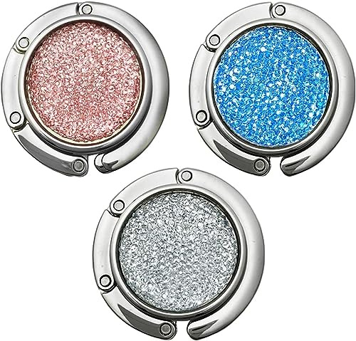 3 Stück Tisch Handtaschenhalter Haken, Klappbarer Handtaschenhalter für Tisch Tragbarer Taschenhaken, Rutschfester TaschenhakenTaschenhalter für Tisch, Glänzende Diamant Tischhaken für Handtaschen