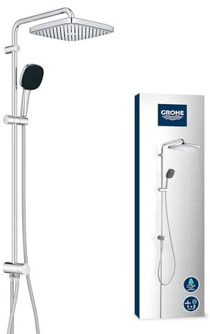 GROHE Sistema de ducha Vitalio Comfort 250 Flex con desviador (ahorro de agua, 2 tipos de chorro, instalación flexible, duradero), cuadrado, cromo, 26986001