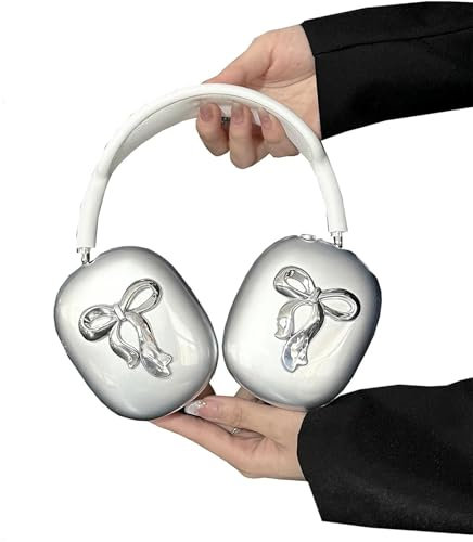 SCJLSDA Funda protectora para AirPods Max, funda protectora de lazo plateado 3D para mujer, transparente, suave TPU, protector de diadema para Apple AirPod Max