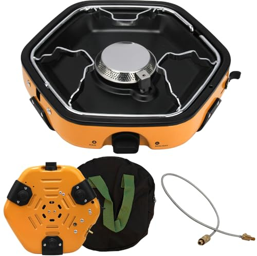 ANQIA Portable Camping Gas Stove with 8500 BTU Adjustable Burners Piezo Ignition Single Bunner Propane Gas Stove for Camping BBQ Outdoor (Yellow)
