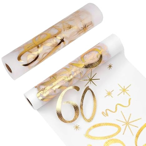 Tischläufer Geburtstag 60 Jahre, Gold 60. Tischdeko Geburtstag 28cm x10m | Geburtstag Tischdecke Deko, Geburtstag Tischband für 60 Jährige Mann und Frau