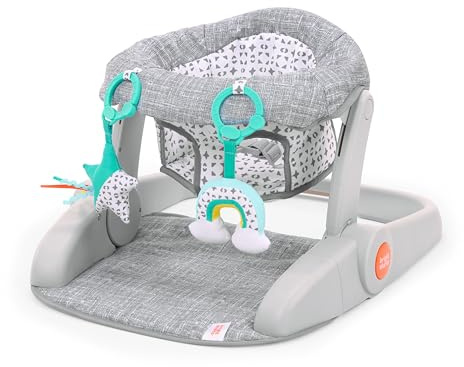Bright Starts Learn-to-Sit Babybodensitz, 2 Positionen zum Mitwachsen, tragbares Babysitzmöbel, mit sensorischen Spielzeugen, unisex, 4 – 12 Monate, Grau