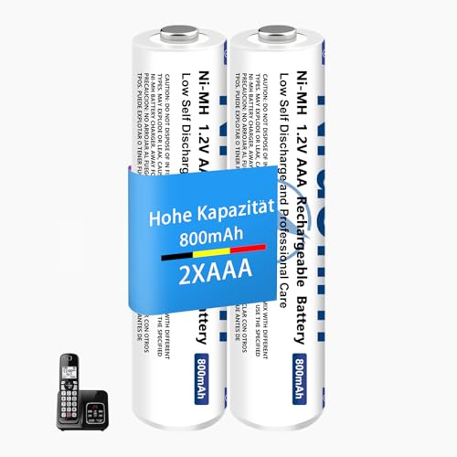NiMH Batteria micro AAA 800 mAh 1,2 V per Telefoni Gigaset, Pile Ricaricabili AAA per Telefoni senza fili Panosonic, bassa autoscarica, ricarica rapida - 2 pezzi