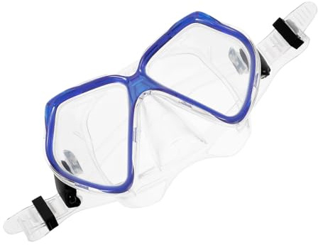 DEARMAMY Lunettes de Natation Sportives Anti-buée à Monture Large, Sangle Réglable, Protection UV, Grosse Vision, pour Homme et Femme, Masque Plongée Bleu Transparent, Adaptées Snorkeling