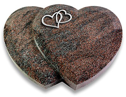 Grabplatte, Grabstein, Grabherz, Urnengrabstein Modell Amoureux 40 x 30 x 7 cm Paradiso-Granit, poliert inkl. Gravur (Aluminium-Ornament Herzen)