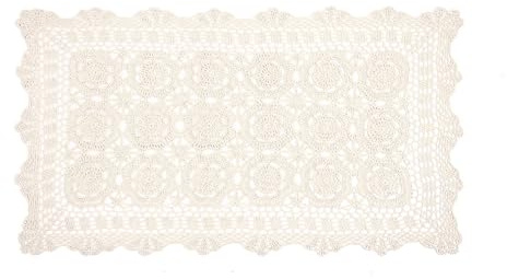 Yizunnu Vintage handgemachte Häkelspitze Deckchen rechteckig Baumwolle Tischdecke Abdeckung beige Sofa Handtuch 50 x 90 cm