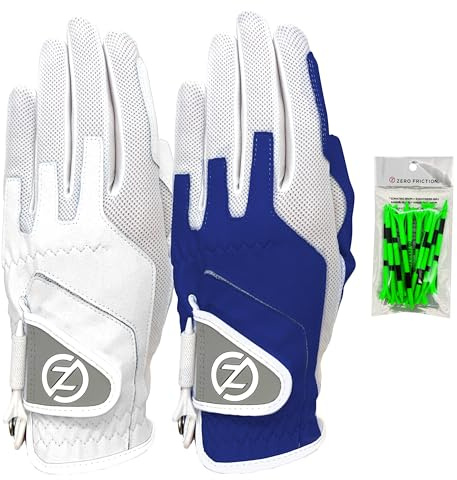 Zero Friction Guantes de Golf sintéticos de Ajuste Universal para Mujer, Paquete de 2, Talla única, Blanco/Azul