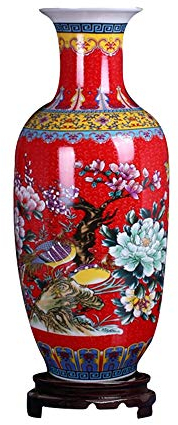 Ufengke Jingdezhen Große Keramik-Bodenvase, Rot, Höhe 46 cm, rund, Blumenmuster