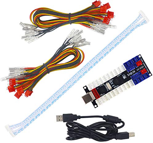 SJ@JX 2 Player LED Arcade USB Encoder Board Zero Delay Game Controller Licht DIY Kit 20x Knopf Kabel 2X Joystick Kabel für Retro Pie PC MAME Raspberry Pi
