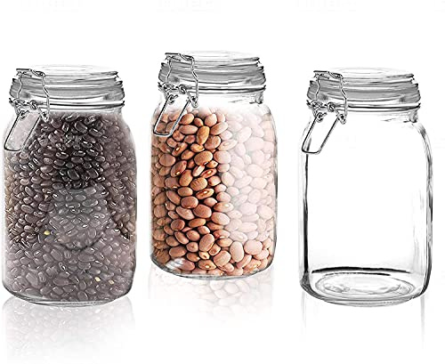 Marbelous Set of 3 Glass Mason Jar with Airtight Lid 50 Ounces | Glass Storage Container for Food, Flour, Pasta, Coffee, Candy, Dog Treats, Snacks
