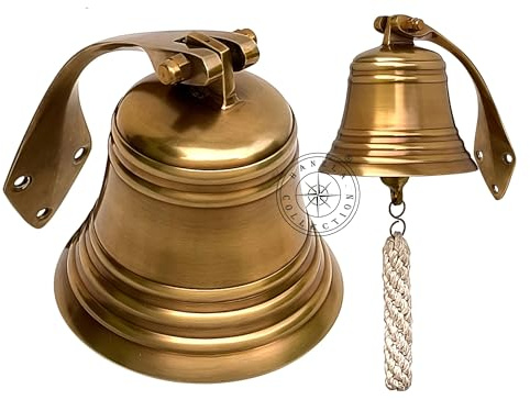 Hanzla Collection 4 Solid Brass Bell Marine Pirate House Wall Mounted Ship Old Antique Finished Hanging Bell Perfect for School, Reception, Last Order, Indoor & Outdoor Bell