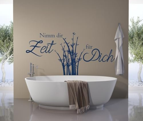 tjapalo® a198 wandtattoo Nimm dir Zeit für Dich Wandsticker Bad Wandaufkleber Sauna Wandtattoo Badezimmer Bambus, Farbe: dunkelblau, Größe: B120xH58cm