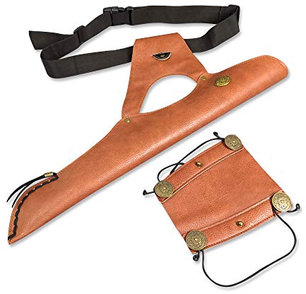SHARROW Bogenschießen Pfeil Köcher Pfeilhalter Köcher für Pfeile Pfeilköcher Verstellbarer Hüftgurt mit Bogenschießen Armschutz PU Leder Armschoner Arm Guard Bogensport Zubehör (Braun)