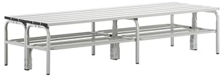 Sypro | Umkleidebank | doppelseitig | Aluminiumleisten | lichtgrau | Länge 2000 mm | mit Schuhrost
