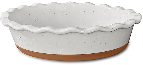 MORA Ceramic Pie Pan for Baking - 9 inch - Deep and Fluted Pie Dish for Old Fashion Apple Pie, Quiche, Pot Pies, Tart, etc - Modern Farmhouse Style Porcelain Ceramic Pie Plate - Vanilla White