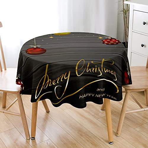 Hiseng Modernes Luxus-Weihnachten Gedruckt Weihnachten Tischdecke, Wasserdicht Abwaschbar Polyester Tischdecke für Küche Garten Rund Esstisch, Weihnachtsdeko Tischdecke (Weihnachtskugeln,150cm)