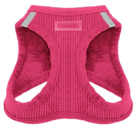 Voyager Step-In Plüsch-Hundegeschirr by Best Pet Supplies - Step-In-Westengeschirr für kleine und mittelgroße Hunde, Weicher Plüsch, Fuchsia Kordr, size M - Brust 40- 45 cm