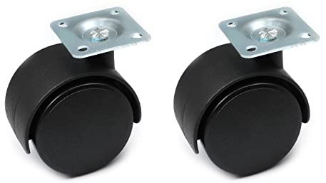 Casters, 2 Inch Swivel Chair Casters Twin Wheel, Plate Mount Swivel Caster Black 2Pcs,（Aicosineg）