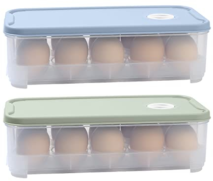 2 Pezzi Portauova per Frigorifero, 10 Uova Contenitore per Uova Frigorifero, Porta Uova in Plastica, Contenitore per Uovo con Coperchio per 10 Uova Frigo Cucina