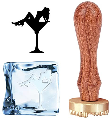 CRASPIRE Ice Stamp Beauty Ice Cube Stamp Cocktail Glass with 1.2 Inch Removable Brass Head & Wood Handle Vintage Ice Stamp Cocktail for Whiskey Mojito Beer Drinks Bar Making Diy Crafting