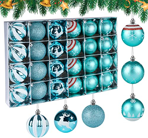 24 Stücke Weihnachtskugeln Kunststoff Set,6cm Christbaumkugeln mit Anhänger und Schlüsselband Christbaumschmuck,Glitzernd Weihnachtsbaum Bälle Hängende Kugel für Weihnachten Hochzeitsfest(Blau)