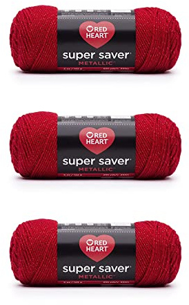 Red Heart Super Saver Metallic Red Garn – 3 Packungen mit 142 g – Acryl – 4 Medium (Kammgarn) – 250 Meter – Stricken/Häkeln