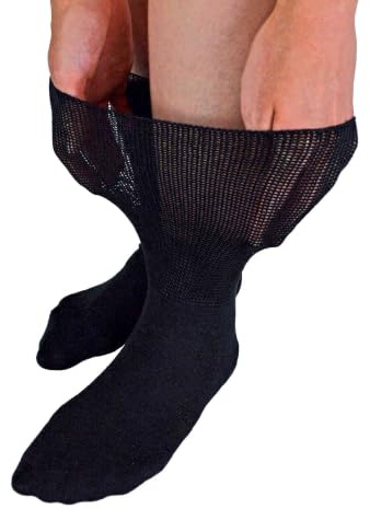 Dr.Socks extra bred bambu ödem strumpor herr & damer | strumpor för svullna fötter anklar ben och diabetiker, Svart, 46-48 EU