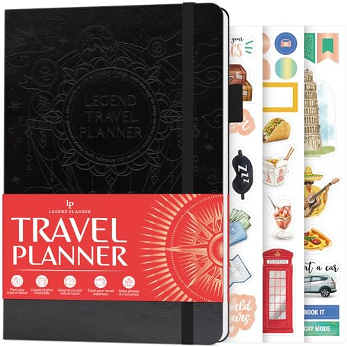 Legend Travel Planner – Organizzatore di itinerari per viaggi da soli e coppie – Diario di viaggio per donne e uomini – Registro di viaggio con tracker delle spese e lista di imballaggio – copertina