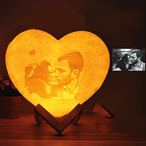 goq Lampada Luna Personalizzata con Foto e Testo a Forma di Cuore Luce Notturna Luna Stampata in 3D Regali Personalizzati per la Festa della Mamma di Compleanno (Telecomando a 16 Colori,18cm)