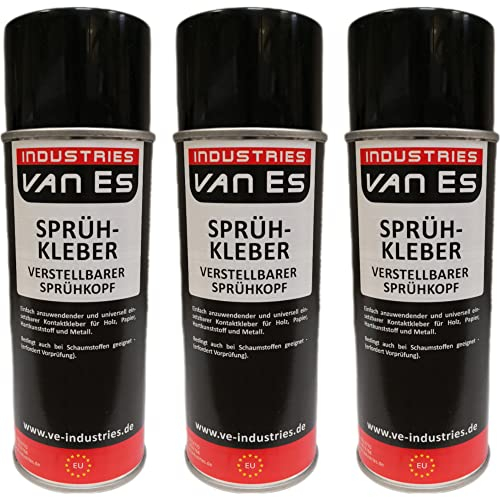 3x VE-INDUSTRIES Sprühkleber 500ml Kontaktkleber verstellbarer Sprühkopf extra stark Industriekleber