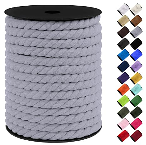 LEREATI Makramee Garn 10mm x 23m, Baumwollkordel Bunt Baumwollseil Geflochten Baumwollschnur, Baumwollgarn für DIY Basteln Hängepflanze Pflanze Aufhänger Wandbehang Weben Dekoration (Hellgrau)